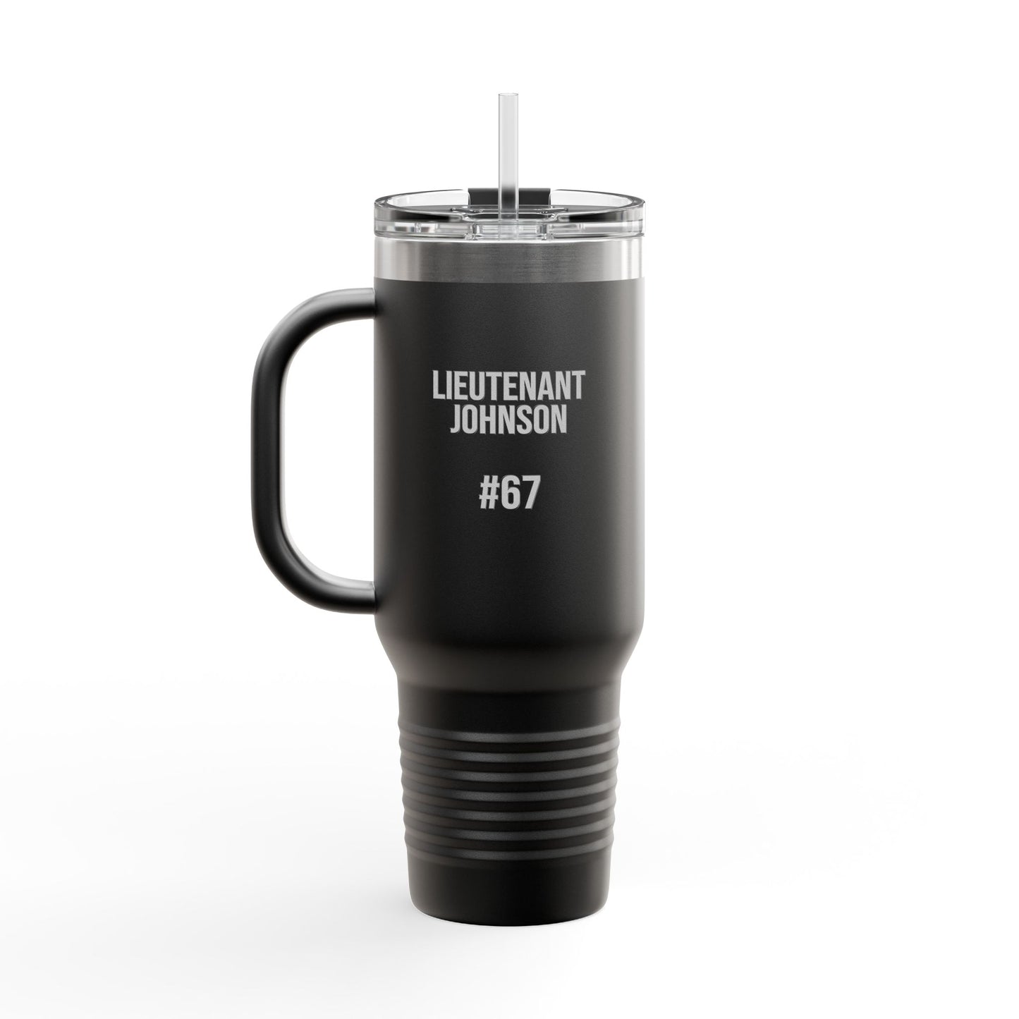 Personalized 40oz Insulated Travel Mug — Thin Blue Line Flag Design