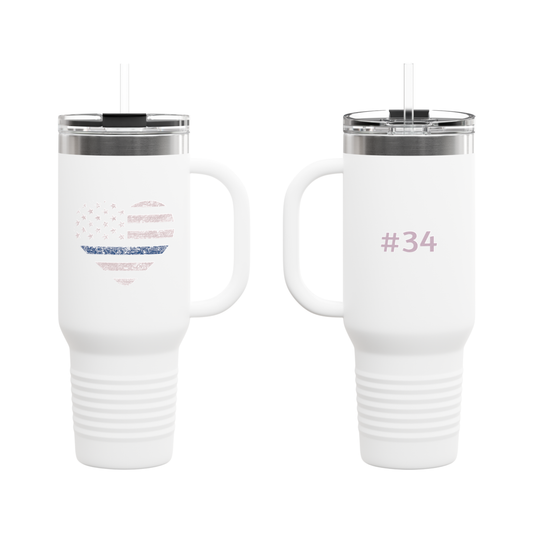 Personalized 40oz Insulated Travel Mug — Blue Line Flag Pink Heart