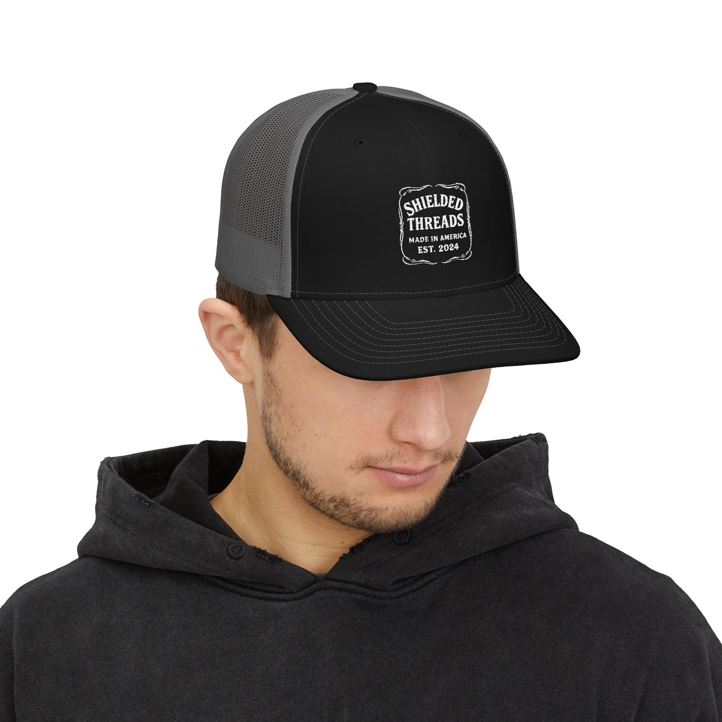 Embroidered Shielded Threads Snapback Trucker Cap
